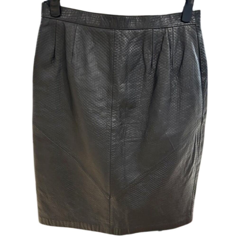 WILSONS Black Genuine Leather Luxe Snake Reptile Textured Skirt Vintage MEDIUM
